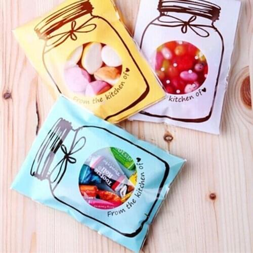 100pcs/Lot Pink Blue Dragees Bottle Style Cookies Biscuits Bags Self-adhesive Wedding Cellophane Bag Cake Candy Gift Bags
