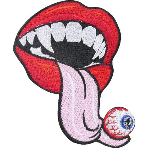 5PCS Big Mouth Eyeball Punk Clothes Stickers Creative Embroidery Applique Iron on Patches for Clothes Badges Sewing Supplies