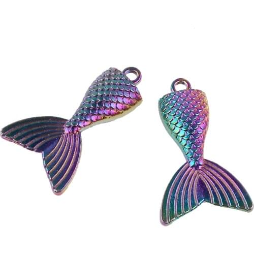5pcs New Rainbow Charms Alloy Mermaid Tail Pendant for Women Girl Pendant Collar Necklace 23606