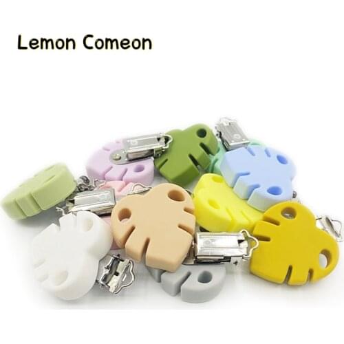 5Pcs Silicone Teether Clips DIY Leaf Chewable Baby Pacifier Clips Teething Dummy Chain Holder Soother Nursing Jewelry Toy Clips