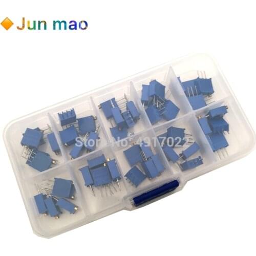 50Pcs/Lot 3296W Multiturn Trimmer Potentiometer Kit High Precision 3296 Variable Resistor 500R 1K 2K 5K 10K 20K 50K 100K 200K 1M