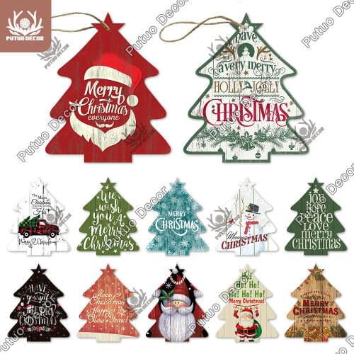 Putuo Decor Christmas Tree Wooden Signs Plaque Wood for Christmas Tree Ornament Xmas Tree Decoration 2020 New Years Navidad Gift