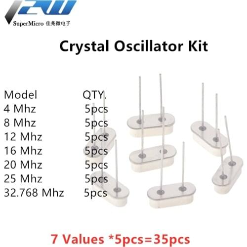 Hc-49s electronic crystal oscillator kit, hc-49 DIP quartz ceramic resonator 7 types X 5 pcs. 32,768 4 8 12 16 20 25 MHZ