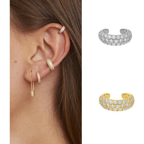 ISUEVA 1PC Pendientes Sparkly CZ Ear Cuffs 18K Gold Filled Cubic Zirconia Ear cuff Clip Earrings For Women Fashion Jewelry