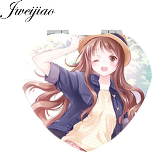 JWEIJIAO Lovely Girl Heart Shaped Cartoon Game Moive Photo Makeup Mirror Folding Mini Pocket Small Mirror 1X/2X Magnifying