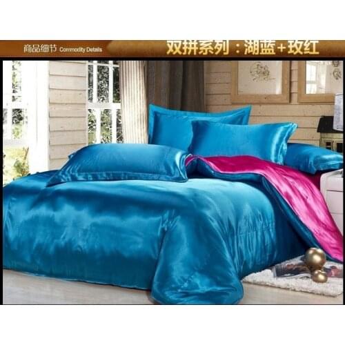 Green blue hot pink silk satin bedding comforter set king queen full size sheets linen bed sheet duvet cover bedspread Luxury