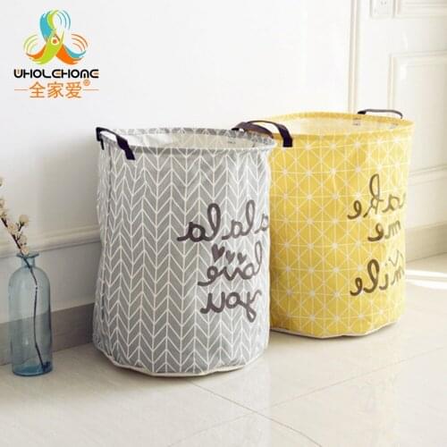 40x50cm Cotton Linen Zakka Vintage Storage Laundry Basket Large Capacity Yellow Grey Arrow With Handle Crown LinenFold Bin