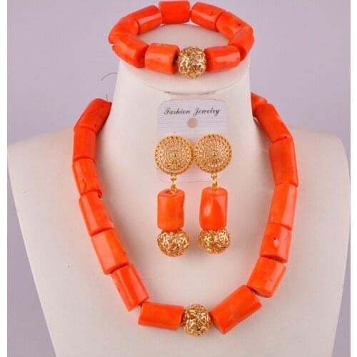 Pretty orange nigerian coral beads jewelry set african necklace wedding bridal jewelry sets C21-31-01