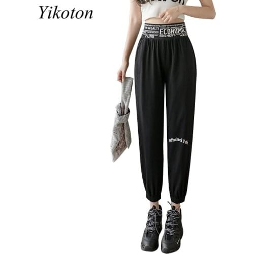 Summer Womens Pants 2021 New Elastic Waist 100% Cotton Lantern Pants Letters Printed Casual Joggers Women Sports pants Jogging