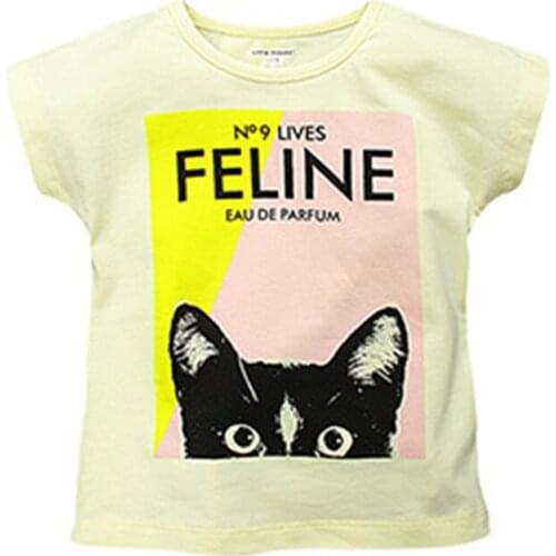 Little Maven New Girls Summer Fashion Cat Letter Short O-neck Brand Cotton Quality Knitted Children Tshirt