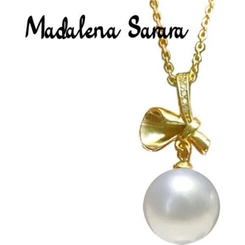 MADALENA SARARA 9-10mm Freshwater Pearl Necklace Natural White Pearl Pendant Necklace S925 Luxury Women Jewelry