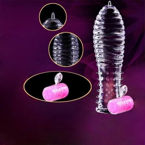 Reusable Vibrating Condoms For Man Penis Sleeve Vibrator Cock Extender Ring G spot Stimulate Delay Ejaculation Sex Toys For Men