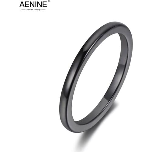 AENINE Trendy Office 2mm Black & White Glossy Ceramics Rings Jewelry Classic Anniversary Rings For Women Girls Anneaux AR19052