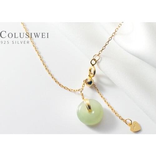 Colusiwei Fashion Retro Round Jasper Pendant for Women Genuine 925 Sterling Silver Gold Color Necklace Fine Jewelry 2020 Design