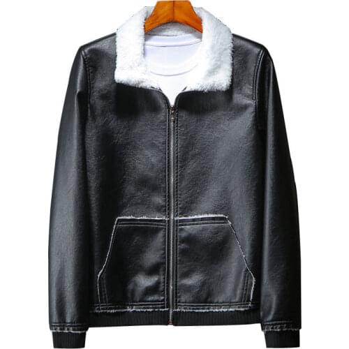 Winter Men Casual Fur Faux Leather Thick Warm Jacket Coat Male Stand Collar Streetwear Motorcycle Jacket Outwear Asia Size M-8XL