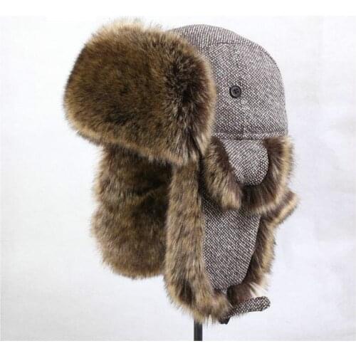 B-8542 Mens Bomber Hat Male Warm Ear Protection Fur Hat Adult Thickening Cotton Cap Outdoor Fur Snowcap Russian Hat