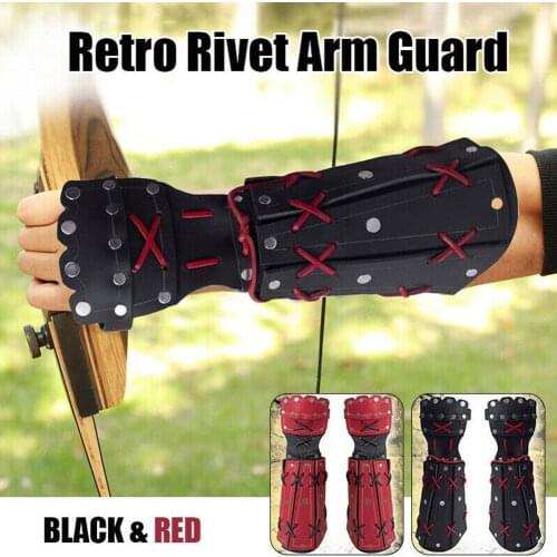 Punk Retro Medieval Men Cosplay Costume Accessories PU Leather Armor Bracer Long Gloves Knight Arm Wristband Rivet Wrist Brace