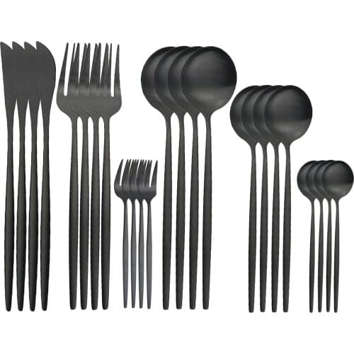Black Matte Cutlery Set Knives Forks Spoons Tableware Set Stainless Steel Silverware Kitchen Western Gold Dinnerware Set