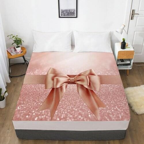 New On Product)1pc 100%Polyester Pink Box Solid Fitted Sheet Mattress Cover Four Corners With Elastic Band Bed Sheet