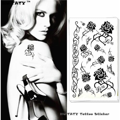 Nu-TATY Temporary Body Art Black Rose Temporary Body Art Flash Tattoo Sticker 10*17cm Waterproof Henna Fake Tattoo Sticker