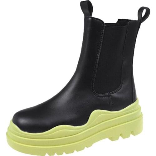 Autumn Mid-tube Women Boots PU Thick-soled Waterproof Fashion Boots Casual Light Soft Non-slip Rubber Boots Motorcycle Boots