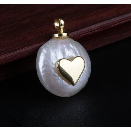 Solid gold heart tiny charms flat coin natural freshwater pearl bead charm for jewelry diy making for choker for earring