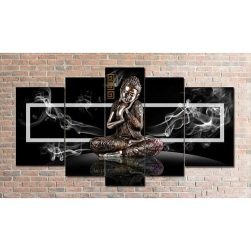 Full square round diamond painting abstract buddha 5d diy diamond painting black art mosaic rhinestone picture decoration 5 pcs