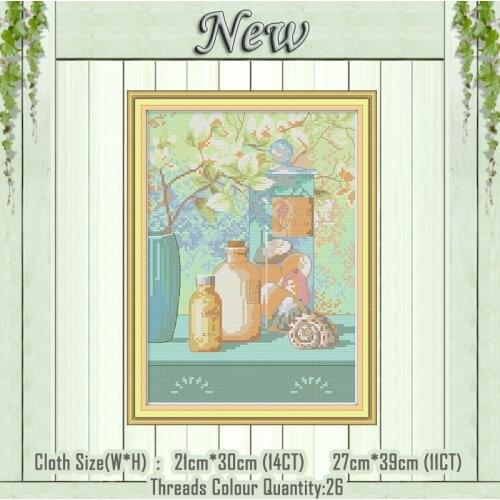 Conch and bottle flowers diy painting counted print on canvas DMC 14CT 11CT chinese Cross Stitch Needlework Sets Embroidery kits