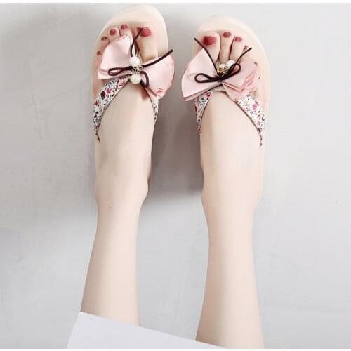 Summer Sweet Lady Style Flip Flops Cute Bow Beaded Fashion Platform Heightening Sandals Slope Heel Vacation Beach Slippers