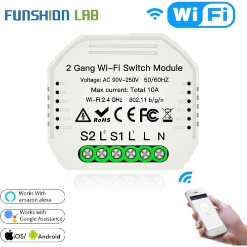 2 Gang 2 Way Wifi Smart Light Switch Diy Breaker Module Smart Life/Tuya APP Remote Control,Working with Alexa Echo Google Home