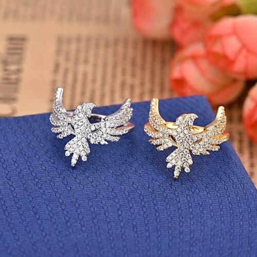 High Quality 925 Sterling Silver Gold Color Eagle Full Zircon Rings For Women Fashion Jewelry(DJ1517)