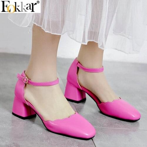 Eokkar 2019 Women Square Mid Heel Pumps Ankle Strap Spring/autumn Shoes D Orsay Pumps All Match Elegant Lady Pumps Size 34-43