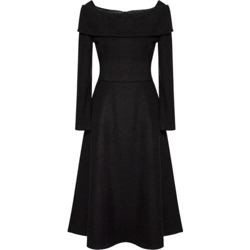 Customize 26 COLORS 2017 Spring New Fashion Women Plus Size 3XS-8XL Retro Vintage Slash Neck Long Sleeve Little Black Dress