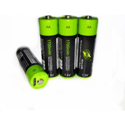 ZNTER 4PCS Mirco USB AA Rechargeable Battery 1.5V 1700mAh Lithium Ion Battery Toy Remote Control Battery Lithium Polymer Battery