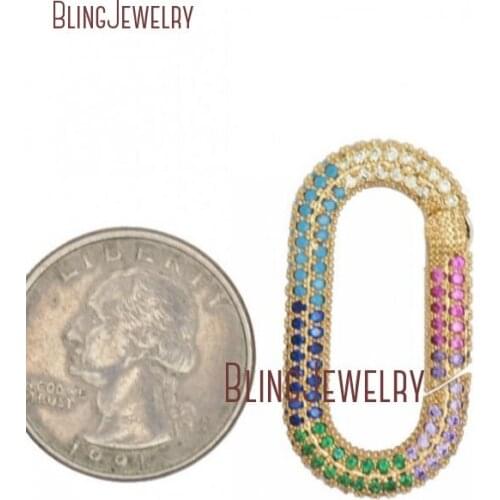 Gold Filled Oval Carabiner Spring Belt Clip Carabiner Rainbow CZ Spring Belt Clip for Jewelry Making FC32985