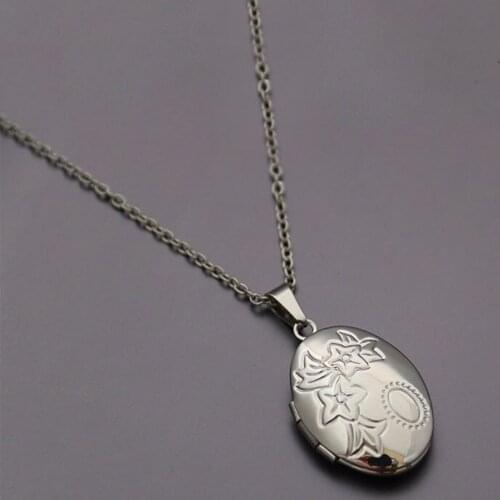 1pc Oval Stars Flower Photo Frame Pendant Necklace Golden Charms Floating Locket Necklaces Women Men Fashion Memorial Jewelry