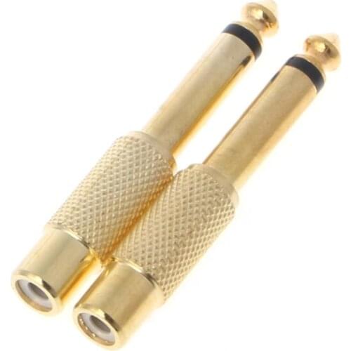 2 Pcs 6.35mm 1/4" Mono Male Jack To RCA Female Plug Audio Adapter Cable Converter