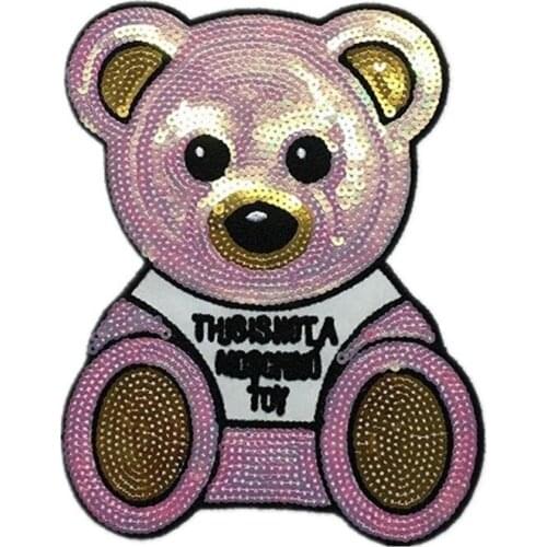 25pcs/Lot Embroidery Patches Letters Clothing Decoration Accessories Animal Bear Sequins Diy Iron Heat Transfer Applique