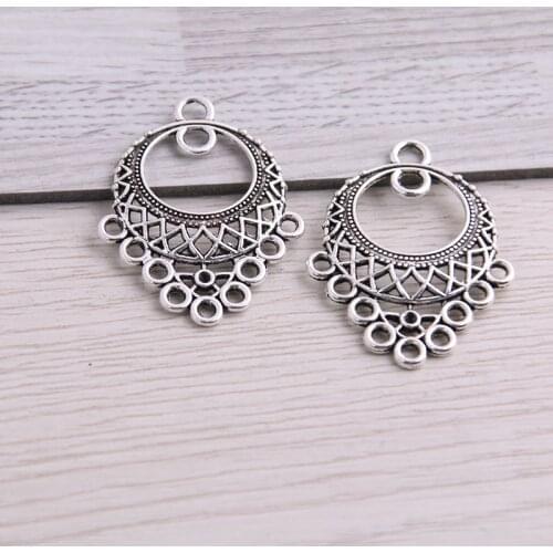 40pcs 24*32mm Antique Silver color Zin Alloy Necklace Charm Jewelry Fashion DIY Hollow Round Connector Pendant Necklace