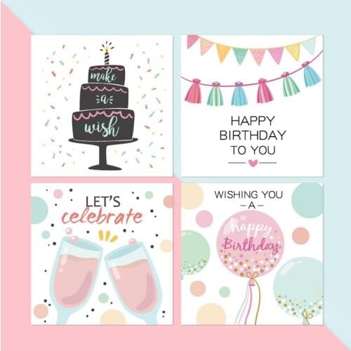 5Pcs Happy Birthday Greeting Card Random Cartoon Printing Gift Card with Envelope for Party Celebration Blessing Invite Card