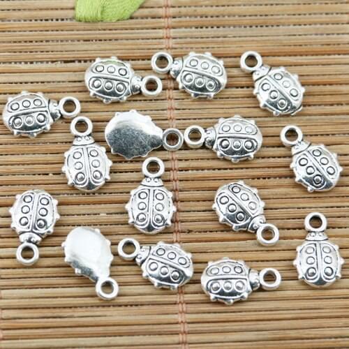 60pcs tibetan silver color spot ladybug design charms EF2349