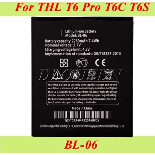 For THL T6s Battery for THL T6 Pro T6 Batterie Bateria AKKU Accumulator 2250mAh BL-06