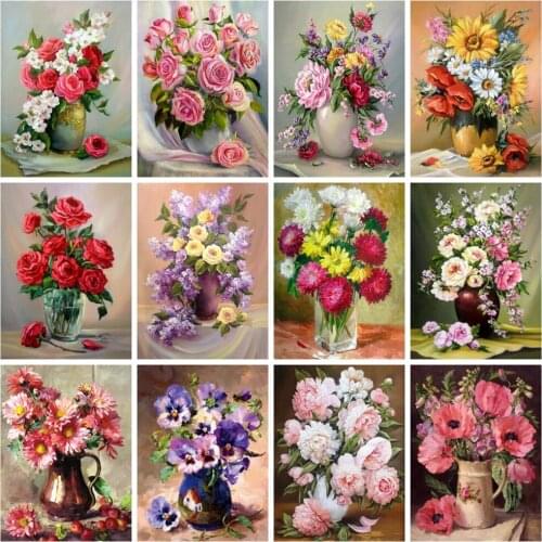 Huacan Diamond Painting Full Drill Flower Rose Mosaic Floral Vase Embroidery Cross Stitch Home Decor Wall Stickers