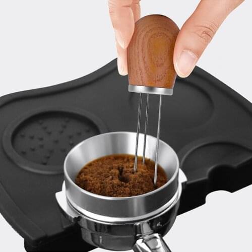 Stainless Steel Espresso Coffee Stirring Needle Coffee Tamper with Wood Handle Reusable Anti-Scratch Powder Mix Stirrer for Cafe