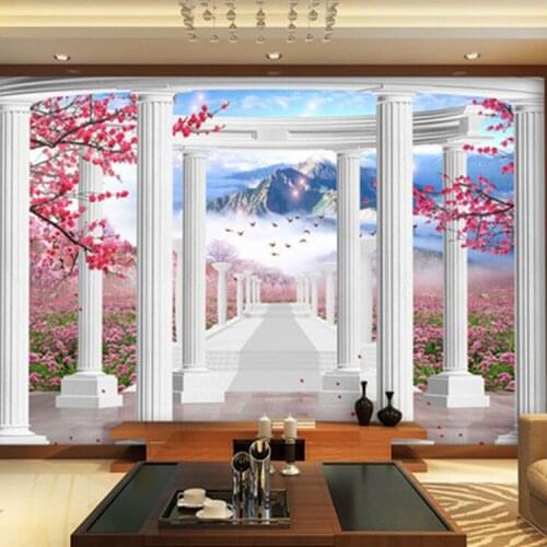 Large mural wallpaper 3D three-dimensional non-woven living room TV background wall paper covering Rome seamless European column