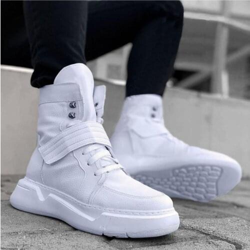 BA0148 Velcro Lace-Up Men High Base White Sports Boots