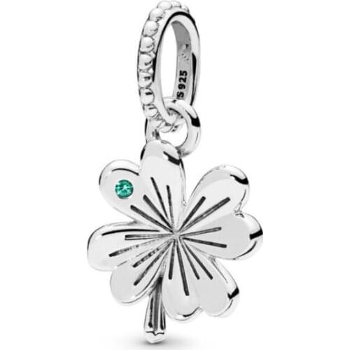 Genuine 925 Sterling Silver Bead Charm Lucky Four-leaf Clover Beads Fit Pan Women Bracelet & Necklace Diy Jewelry