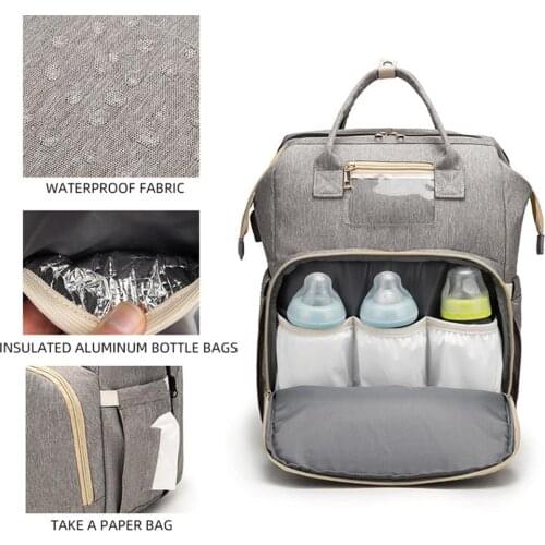 Baby Bed Mommy Folding Crib with Sunshade Stylish Folding Crib Nappy Bags USB Large Capacity Backpack Diaper Bag