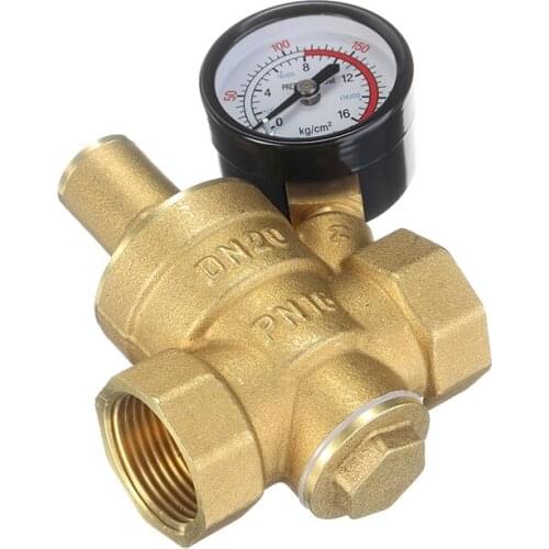 DN20 3/4" Brass Water Pressure Reducing Maintaining Valves Regulator Mayitr Adjustable Relief Valves With Gauge Meter 85*63mm