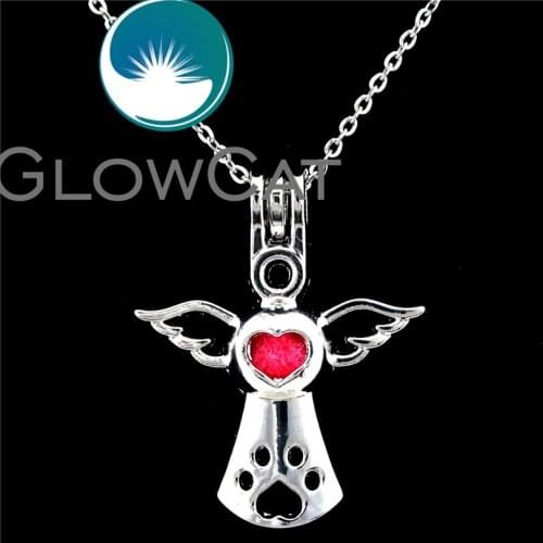 GLOWCAT K659 Funy Dog Claw Print Angel Wings Beads Cage Necklaces Essential Oil Women Gift Jewelry
